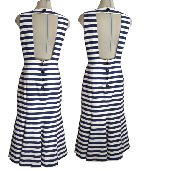 *New*DOLCE & GABBANA Striped Blue & White Open Black Flare Dress Italian Size 44 - Picture 5 of 17